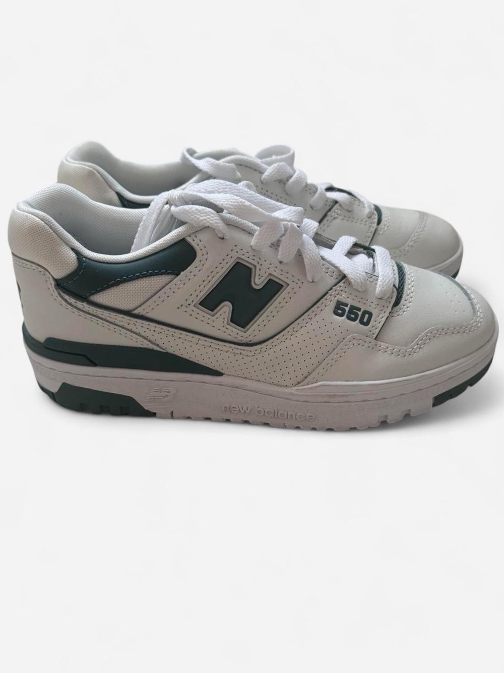New Balance 550 White Sneakers with Dark Green Accents
